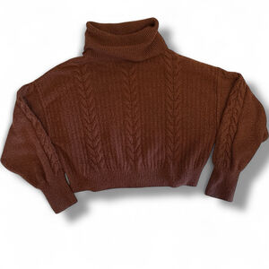 Wild Fable Brown Cable Knit Cowl Neck Cropped Sweater Size S